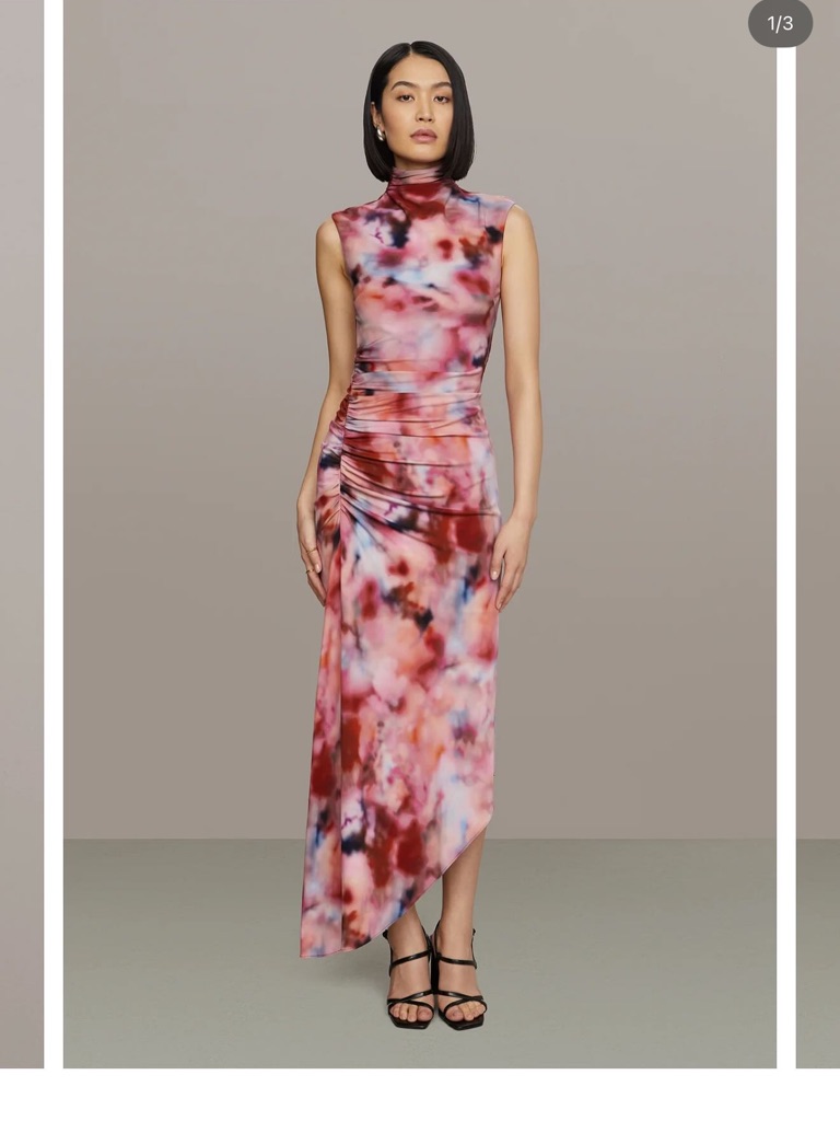 Amur Sleeveless High-Neck Tie-Dye Midi Dress - Pink, Red, Blue